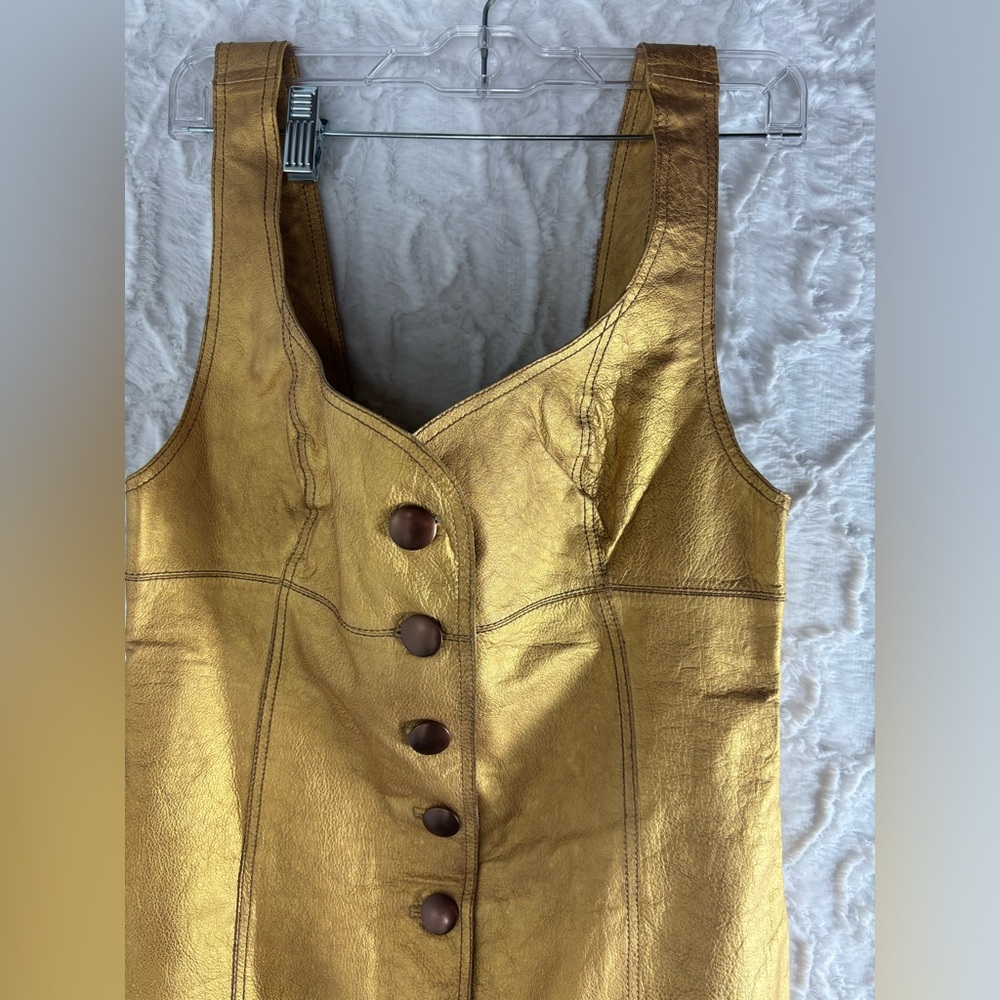 NWT Free People Women's Goldie Leather Mini Dress Gold, Size 8 - Picture 6 of 13